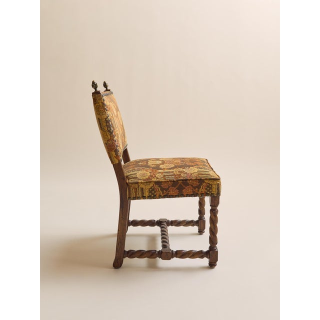 The Vintage 1970s Baroque Revival Tapestry & Carved Wood Dining Chairs For Sale - Image 4 of 11