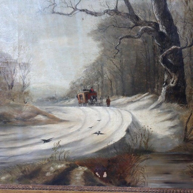 Antique Oil On Canvas Painting Of A Winter Landscape Signed By I. G. Jenkins C1900 Measures - 37" x 28 3/4" x 3 1/4" An...