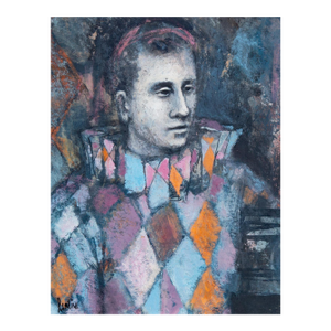 Impressionist Portrait of a Young Man "Harlequin" Oil Painting Circa 1950's