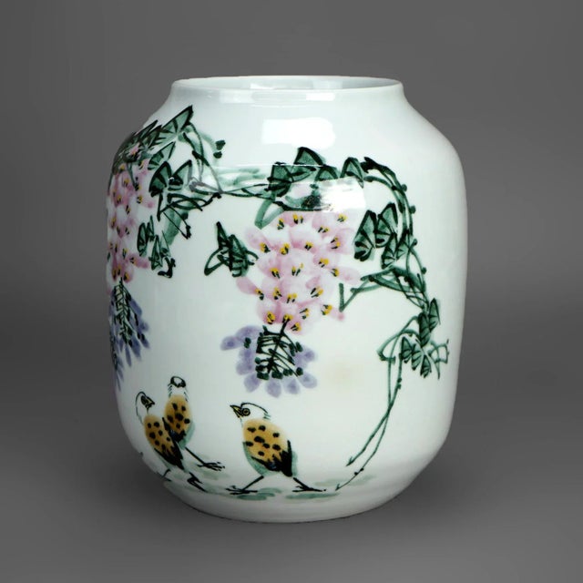 Early 20th Century Chinese Jingdezhen Porcelain Jar Vase with Hand Painted Myrtle Design 20th Century For Sale - Image 5 of 10
