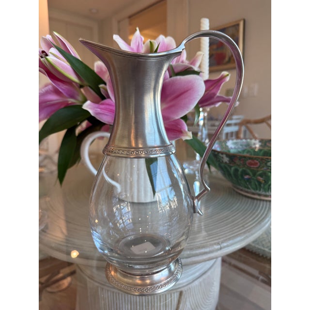 2020s Italian Pewter & Glass Water Pitcher With Sculptural Handle For Sale - Image 5 of 8