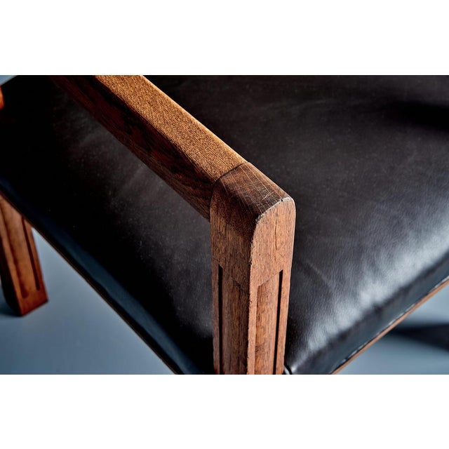Art Deco Armchair in Oak with Upholstered Black Leather, France, 1920s For Sale - Image 11 of 15
