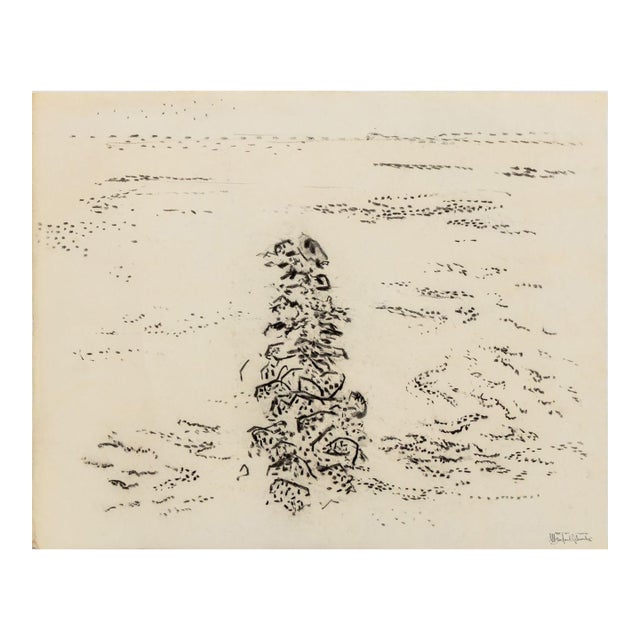 Manfred Schwartz Rockwall Seascape Charcoal For Sale