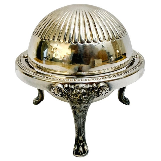 Metal Mid 20th Century American Rogers Silver-Plated Roll Top Caviar / Butter Dish With Glass Liner - Caviar Server For Sale - Image 7 of 9