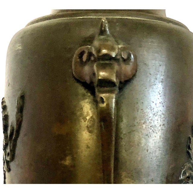 Coffee Japanese Meiji Era Patinated Bronze Vase With Peonies and a Child For Sale - Image 8 of 15