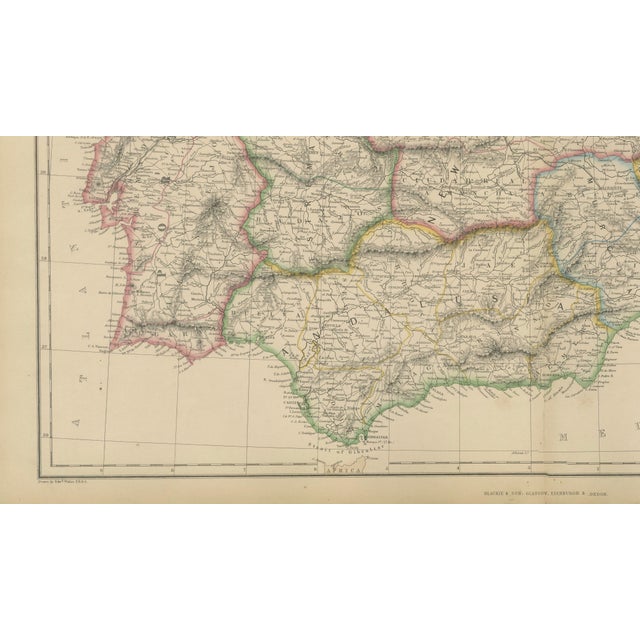 Antique Map of Spain, Portugal and Iberian Peninsula, 1860s For Sale - Image 4 of 9