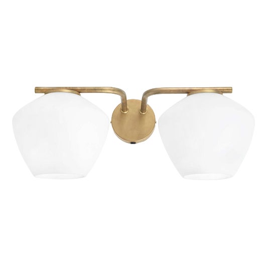 DK Two Arms Wall Lamp in Brass and Glass by Henrik Tengler for Konsthantverk For Sale