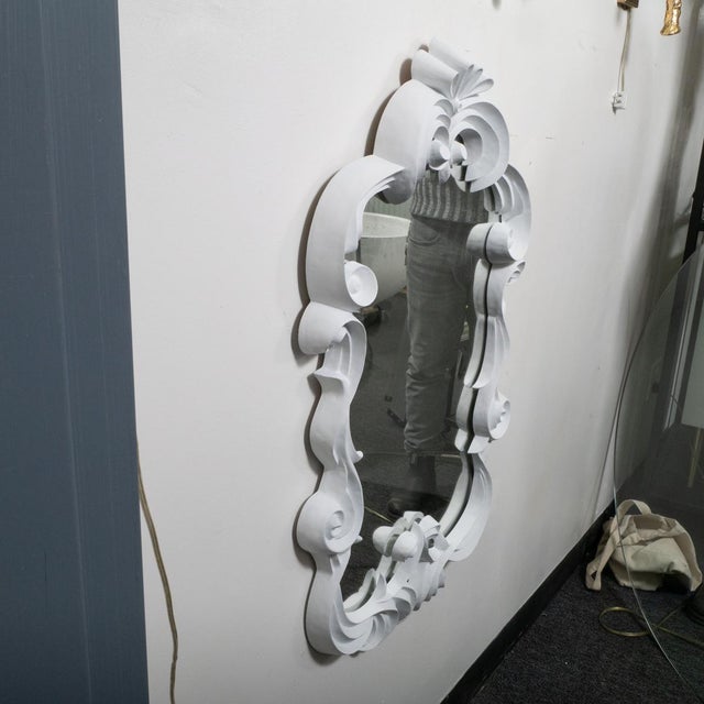 2000 - 2009 White Carved Wood Mirror For Sale - Image 5 of 9