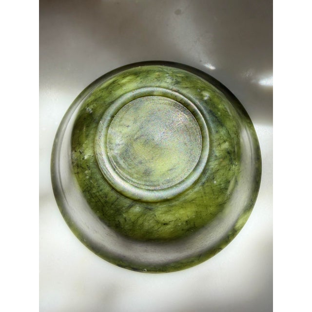 Vintage Hand-Carved Spinach Green Jade Bowl For Sale - Image 11 of 11