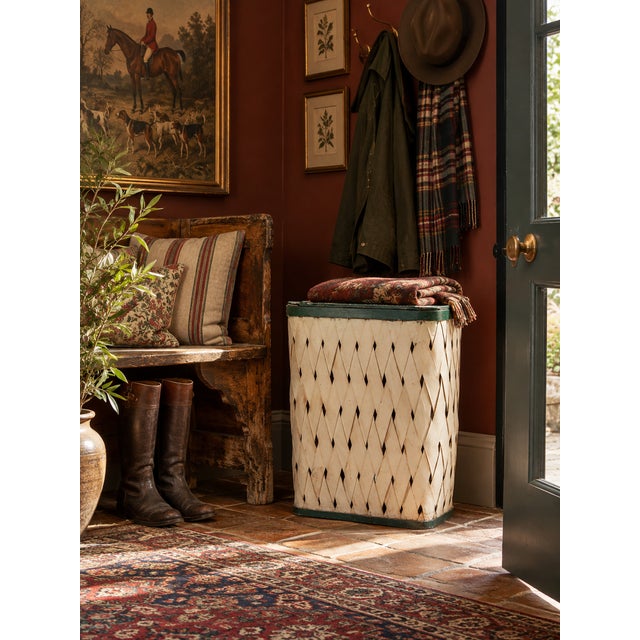 Farmhouse Antique Woven Hamper Basket For Sale - Image 3 of 14