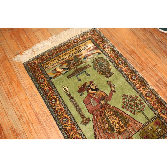Pistachio Green Indian Silk Persian King Rug, Late 20th Century For Sale - Image 10 of 18