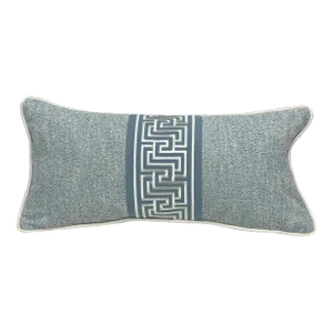 12” X 26” Pierre Frey Noumea Bord De Mer & Perennials Lumbar Pillow Cover With Schumacher Labyrinth Geometric Tape