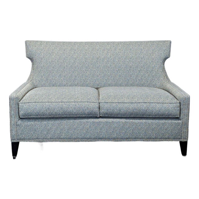 Thomasville Modern Grey Upholstered Loveseat With Nailhead Trim For Sale