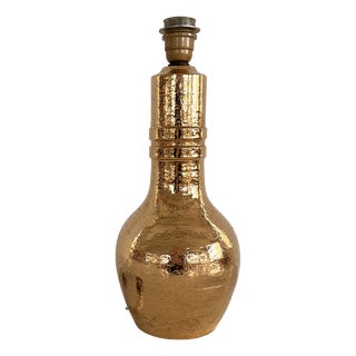 Mid-Century Italian Ceramic and Gold 24k Metallic Table Lamp by Aldo Londi for Bitossi, 1970s For Sale