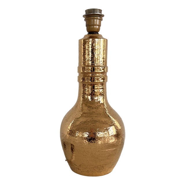 Mid-Century Italian Ceramic and Gold 24k Metallic Table Lamp by Aldo Londi for Bitossi, 1970s For Sale