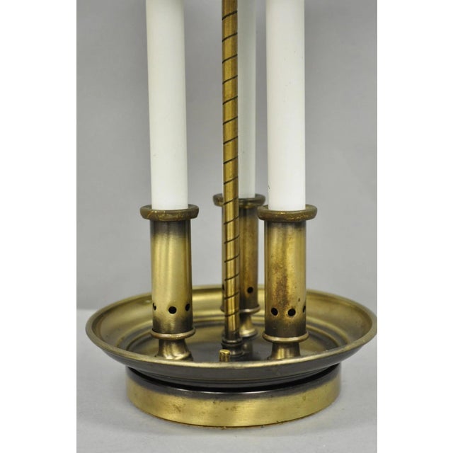 French Country Vintage French Country Brass Candlestick Tole Metal Shade Bouilotte Desk Lamp For Sale - Image 3 of 12