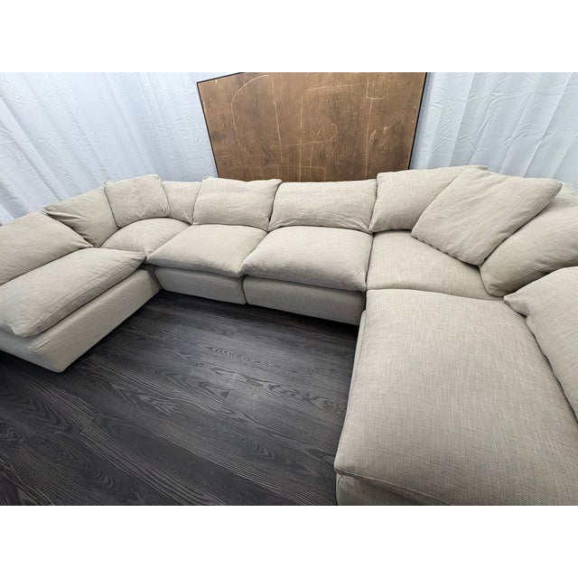 Contemporary Rh Cloud Modular Sectional 6-Piece Configuration | Perennials® Performance Textured Linen Weave | Warm Neutral For Sale - Image 3 of 18