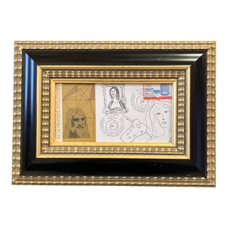 Contemporary Original Judy Henn Abstract Ink Drawing/Collage “First Day With Leonardo” Framed For Sale