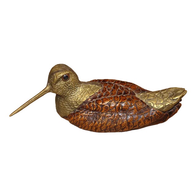 Italian Wood and Brass Bird, 1970s For Sale