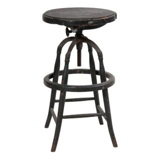Industrial Wood and Cast Iron Stool For Sale