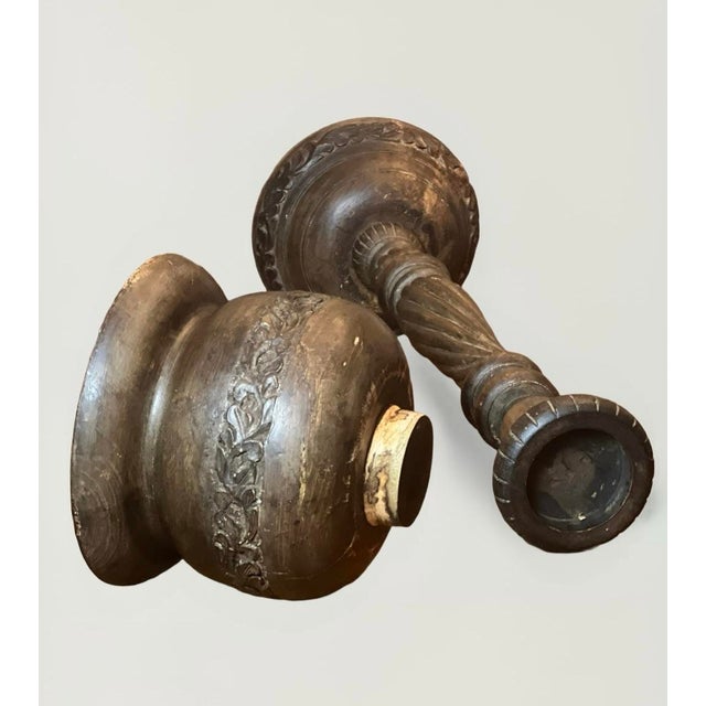 1910s French Custom Handcrafted Carved Wood Pedestal Planter For Sale - Image 11 of 12