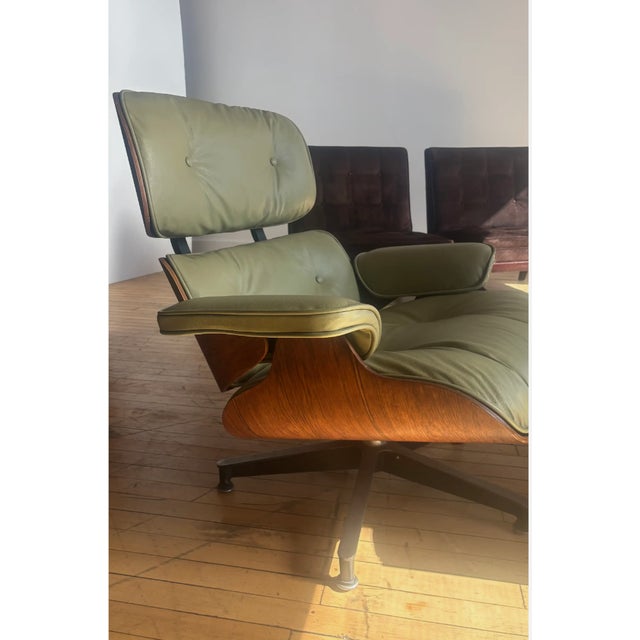 Herman Miller Eames Lounge Chair and Ottoman, Sage Green Leather, 1963 For Sale - Image 12 of 13