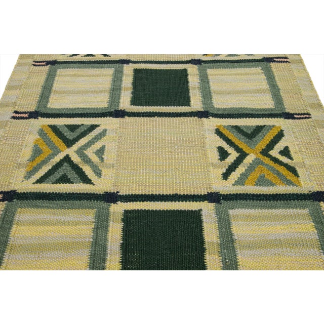Scatter Swedish Style Modern Wool Rug in Yellow and Green Design For Sale In New York - Image 6 of 7