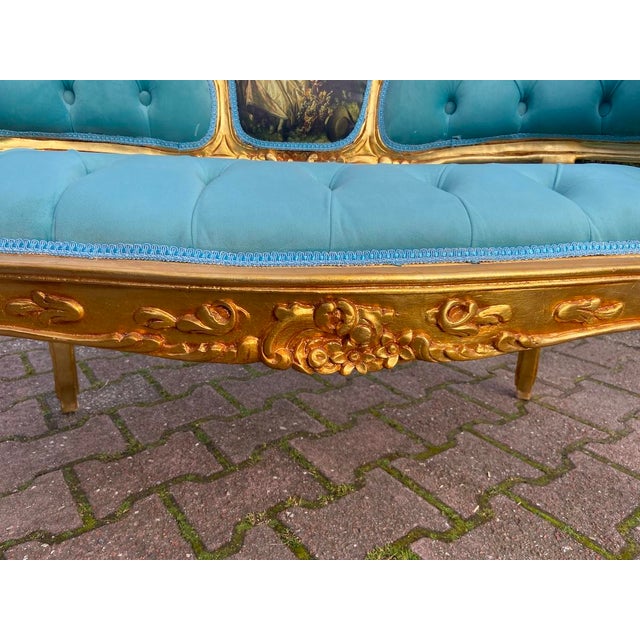 1970 French Louis XVI Gold Beech Velvet Settee - 1 Pc For Sale - Image 13 of 15