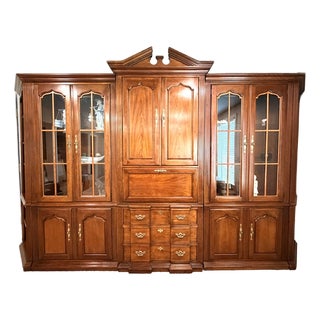 Vintage 1980s Traditional Thomasville Cherry Wood Modular Wall Unit System For Sale