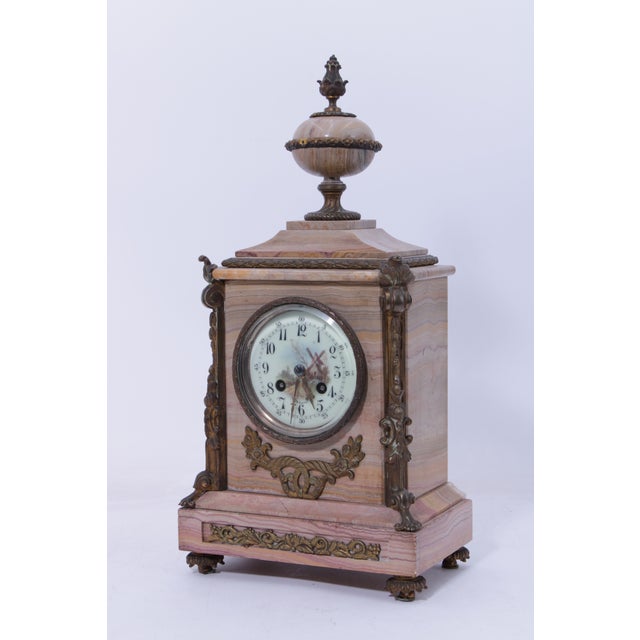 French Japy Freres French Bronze & Marble Mantle Clock For Sale - Image 3 of 14