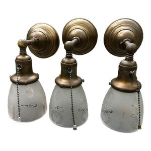 Set of Three Vintage Bradley & Hubbard Wall Sconces With Vintage Shades