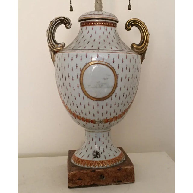 White 18th Century Chinese Export Porcelain Pistol Handle Urn Mounted as a Lamp For Sale - Image 8 of 11