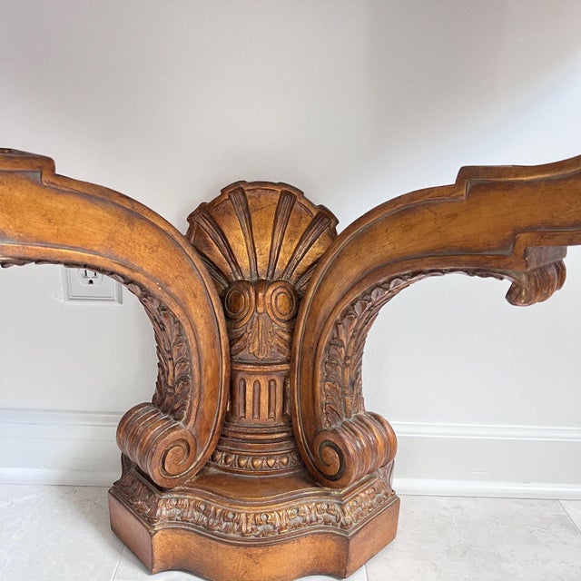 Maitland - Smith Vintage Maitland Smith stone-top table // tesselated black granite and limestone // carved demilune // wall-mount table // no free shipping For Sale - Image 4 of 10