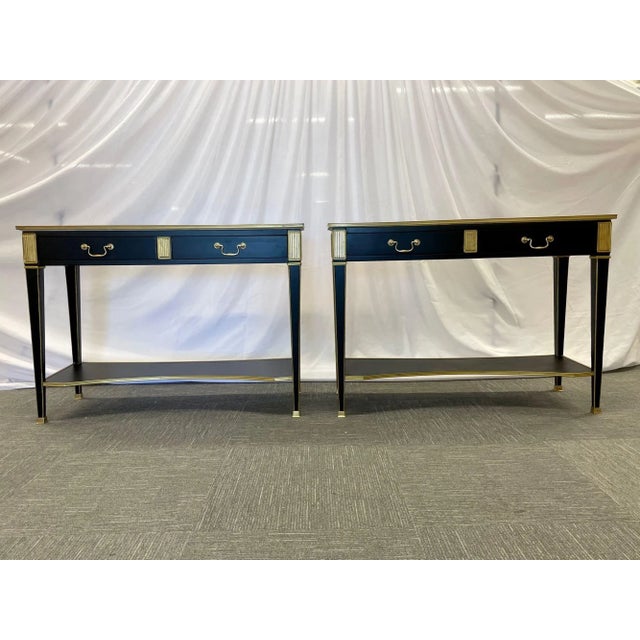 Hollywood Regency Pair of Hollywood Regency Neoclassical Ebony Console Tables, Manner Jansen For Sale - Image 3 of 13
