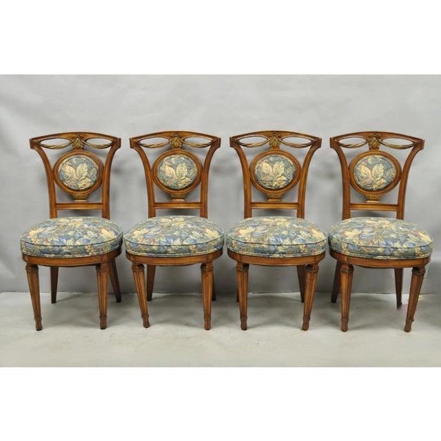 Vintage French Regency Style Carved Walnut Drape Back Dining Side Chair Set of 4 For Sale - Image 15 of 15