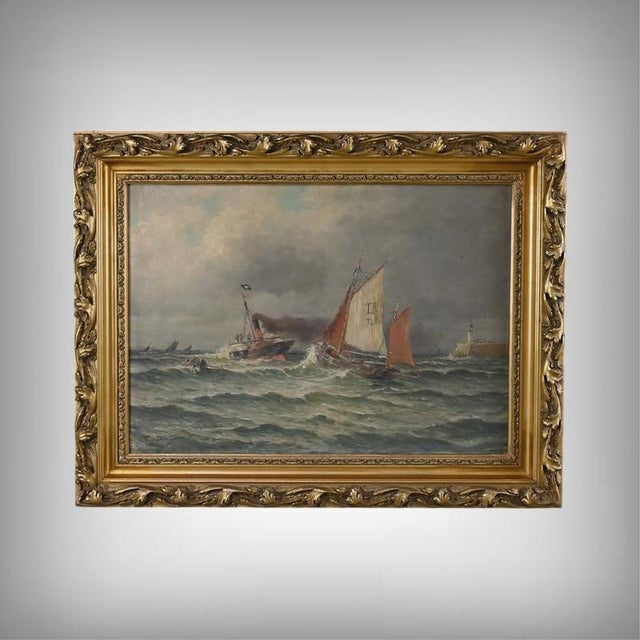 Demont, Painting Entrance to the Port by Rough Seas, 1890s, Oil on Canvas For Sale - Image 17 of 17