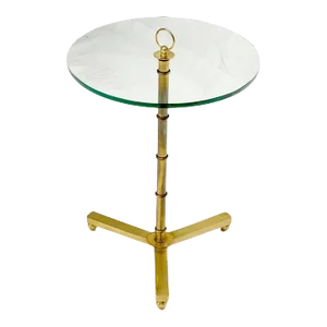 Round Tripod Base Brass Plated Ring Style Handle Faux Bamboo Butler Side Table