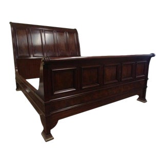Henredon Furniture Westbury Manor Mahogany & Burl King Sleigh Bed For Sale