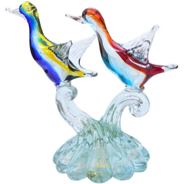 Alfredo Barbini Vintage Large Barbini Murano Sommerso Italian Art Glass Birds Centerpiece For Sale - Image 4 of 10