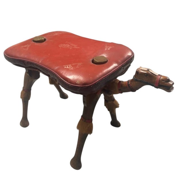 English 1980s Mid-Century Hand-Carved Egyptian Camel Saddle Stool For Sale - Image 3 of 9
