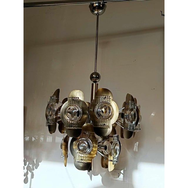 Gold Vintage Chandelier by Oscar Torlasco, 1970s For Sale - Image 8 of 8