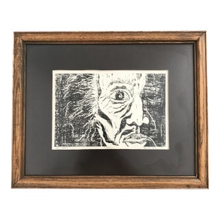 1990s Abstract Black and White Linoleum Print, Framed For Sale