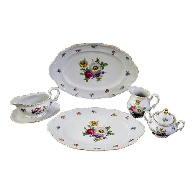 1960s Traditional Mitterteich China Meissen Floral Pattern - 5 Serving Pieces For Sale