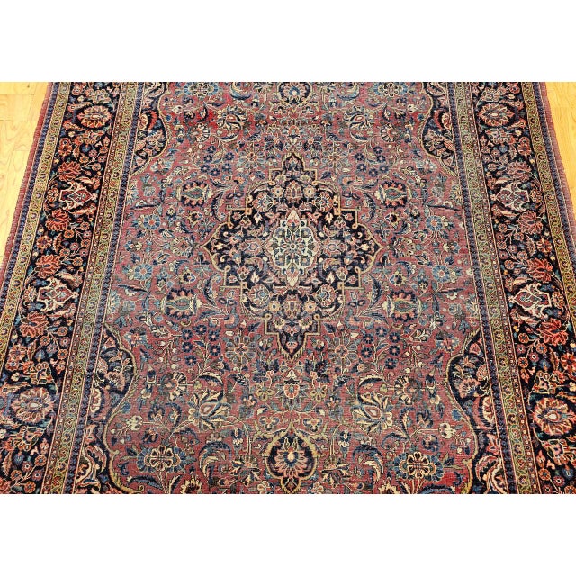 Vintage Persian Kashan Rug, Hand-Knotted Wool & Cotton, Floral Pattern, Red & Navy, 4x6 For Sale - Image 12 of 18
