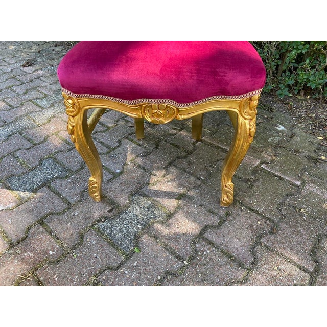 Wood Late 20c French Louis XVI Gold Beech Burgundy Velvet Chairs - Set of 4 PCS For Sale - Image 7 of 8