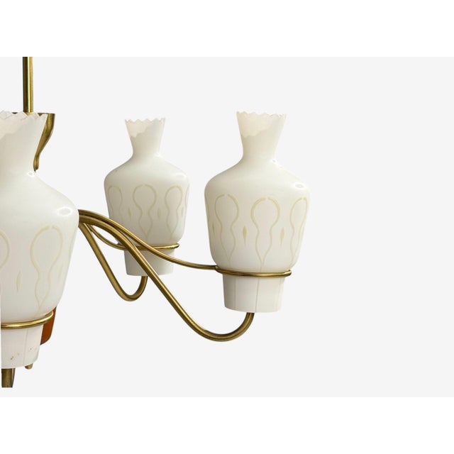 Swedish Modern, Chandelier, Brass, Mahogany, Glass, Sweden, 1940s For Sale - Image 9 of 11