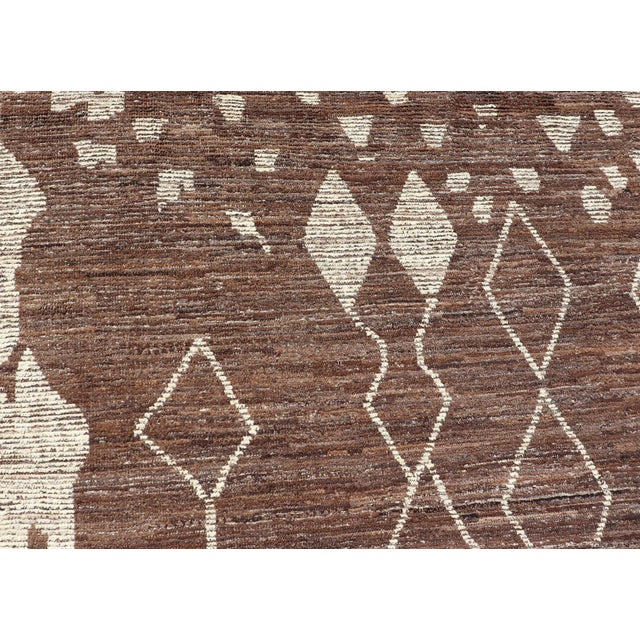 2020s Modern Casual Afghan Tribal Rug in Wool With Abstract Design in Browns and Ivory For Sale - Image 11 of 13