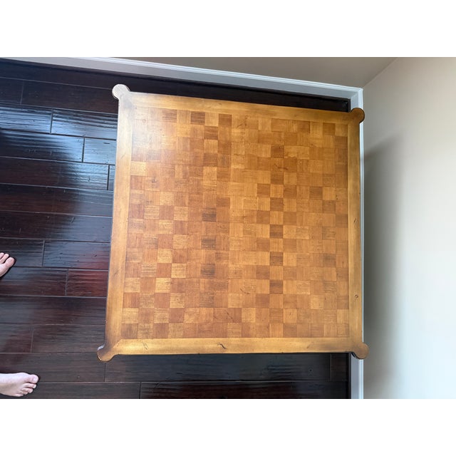 1990s French Neoclassical Style Parquet Top Square Game Coffee Table For Sale - Image 4 of 7