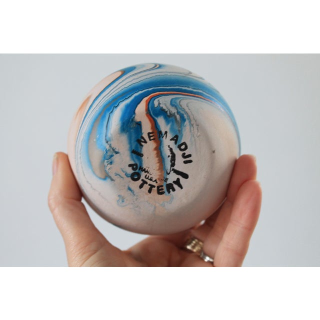 Ceramic Vintage Unglazed Nemadji Blue & Orange Swirl Pottery Bud Vase For Sale - Image 7 of 8