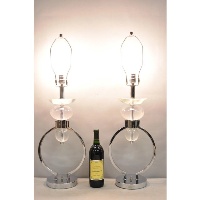 Vintage Mid Century Modern Postmodern Sculptural Lucite & Chrome Table Lamps attributed to Hivo Van Teal - a Pair. Circa...